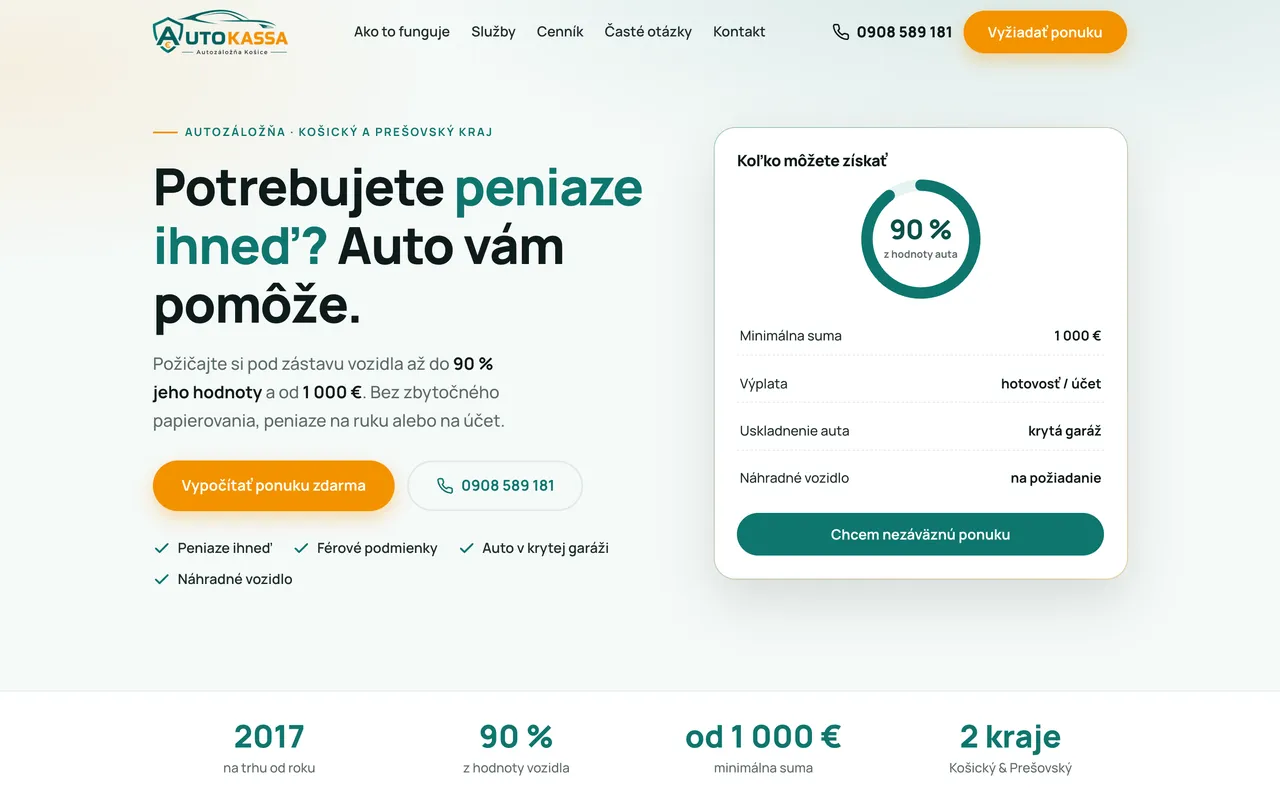 Webová stránka autozáložne AUTOKASSA