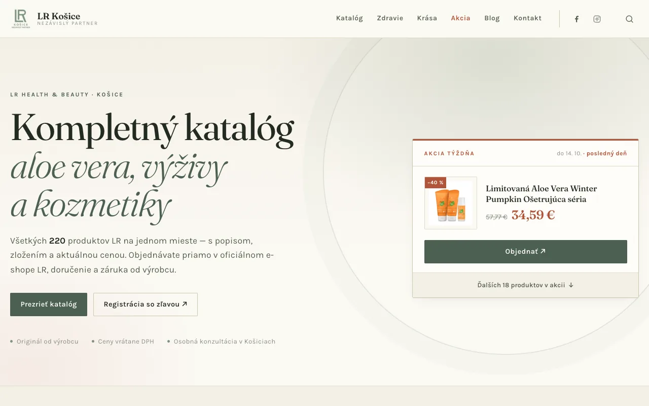 Webová stránka LR Košice – katalóg LR Health & Beauty