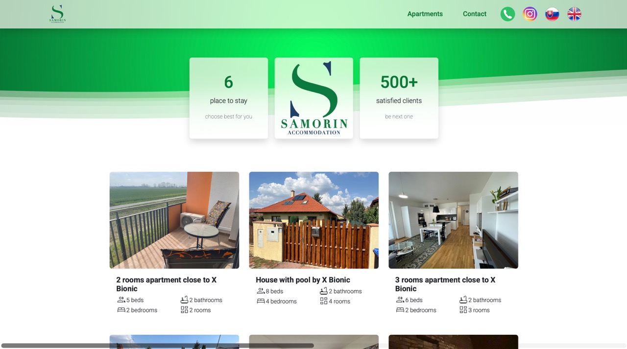 Šamorín Accommodation – screenshot webu