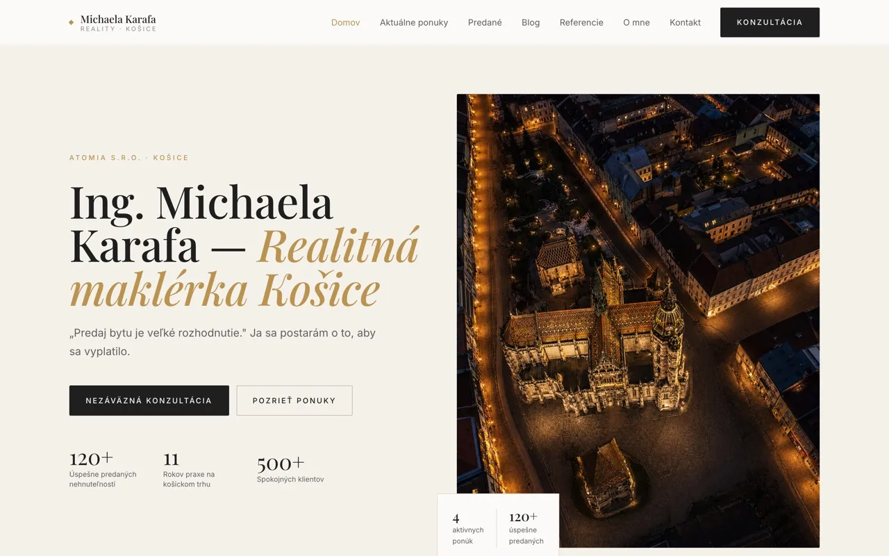Webová stránka realitnej maklérky Michaely Karafa
