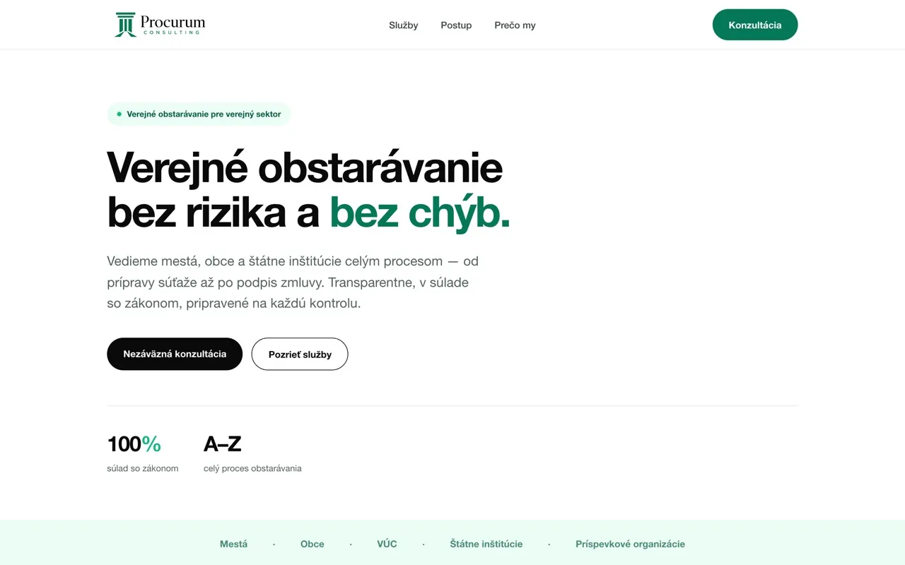Webová stránka Procurum Consulting